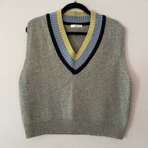 Found Anthropologie Gray Blue Green Knit Sweater Vest Wool V-neck Unisex Large